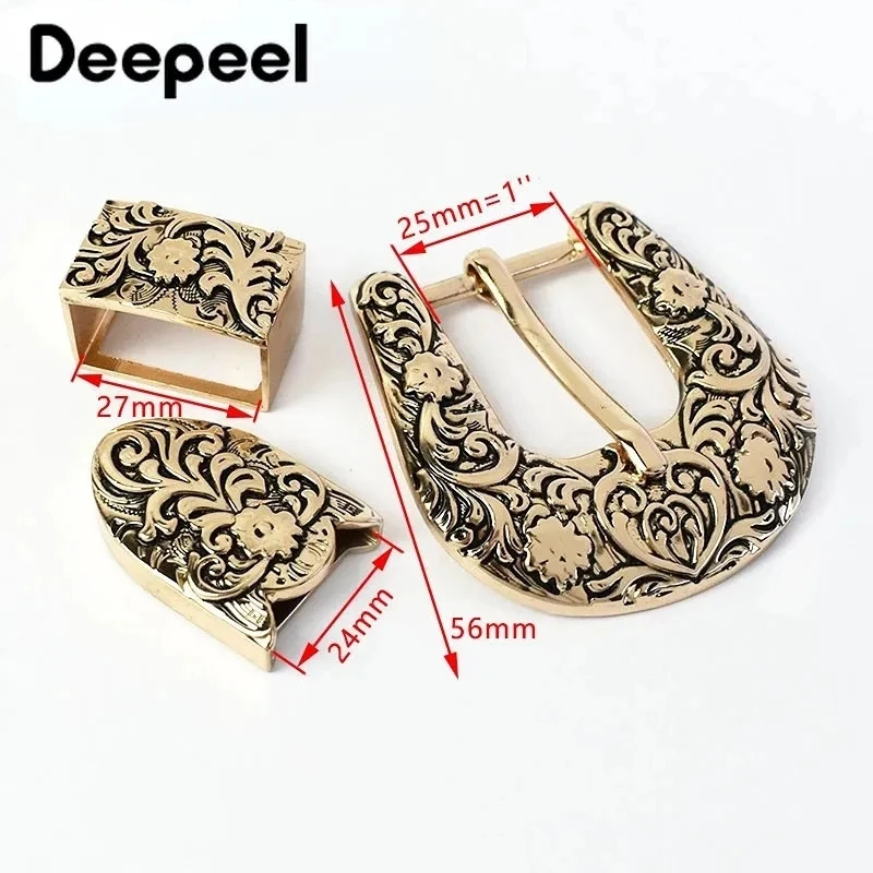 Deepeel 1Set 25mm Retro Carved Unisex Belt Buckles Metal Pin Buckle Head Leather Craft Decorative Band Loop Hardware Accessories