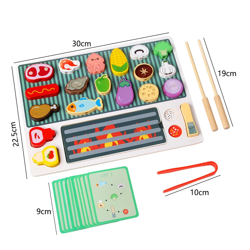 Drewniany zabawny zestaw do grillowania, zabawka do odgrywania ról, interaktywna zabawka edukacyjna dla rodziców i dzieci, symulowany zestaw do grillowania.