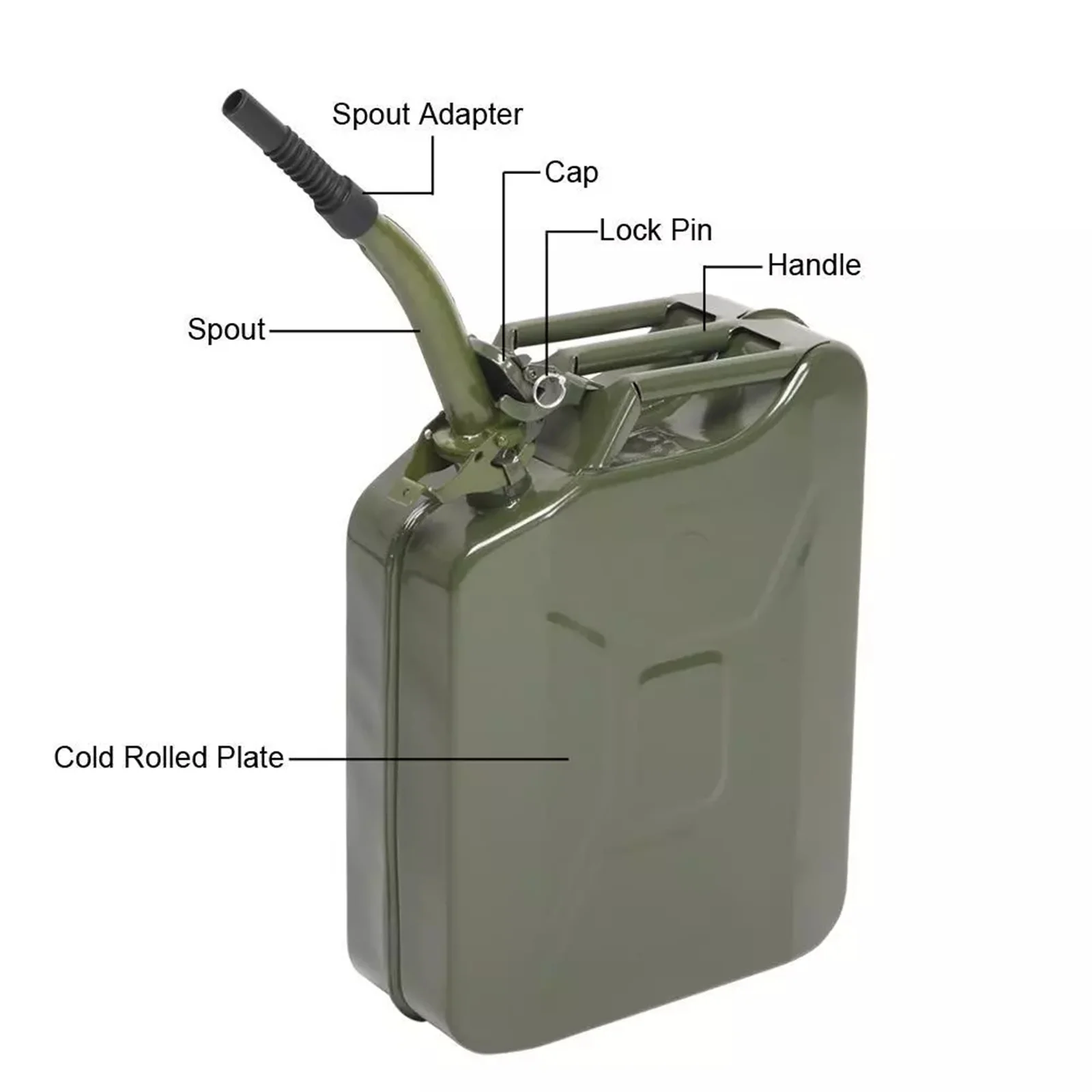 Lata de combustible 5 galones 20L Lata de combustible de gasolina Tanque de gas de metal Respaldo de emergencia Verde militar