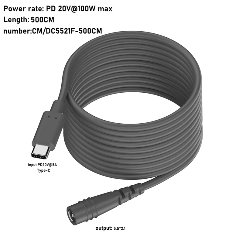 FULL-For Starlink Mini USB C To DC Female Cable Overload Short Circuit Protection Type-C To DC Replacement Cable 5M
