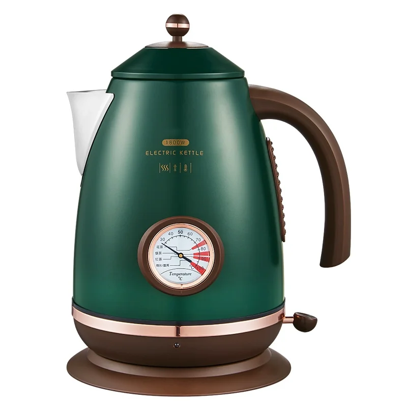 Electric Kettle European Vintage Green Display Temperature 304 Steel 1.7L