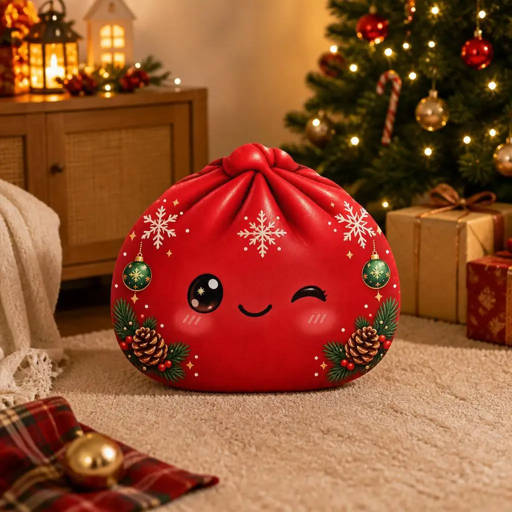 Christmas Bao Dumpling Plush Pillow Kawaii Holiday Cushion Stuffed Throw Pillow Snowflake Red Seasonal Home Decor Sofa Gift
