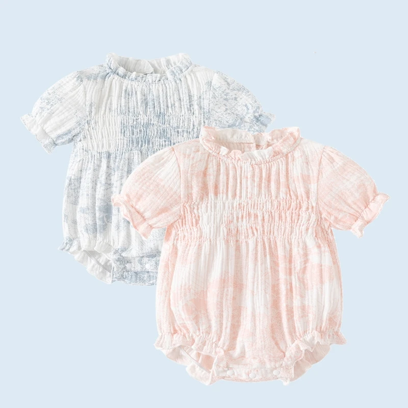Ink Painting Newborn Baby Girl Bodysuits for Summer Toddler Girls Onesie Cotton Clothes