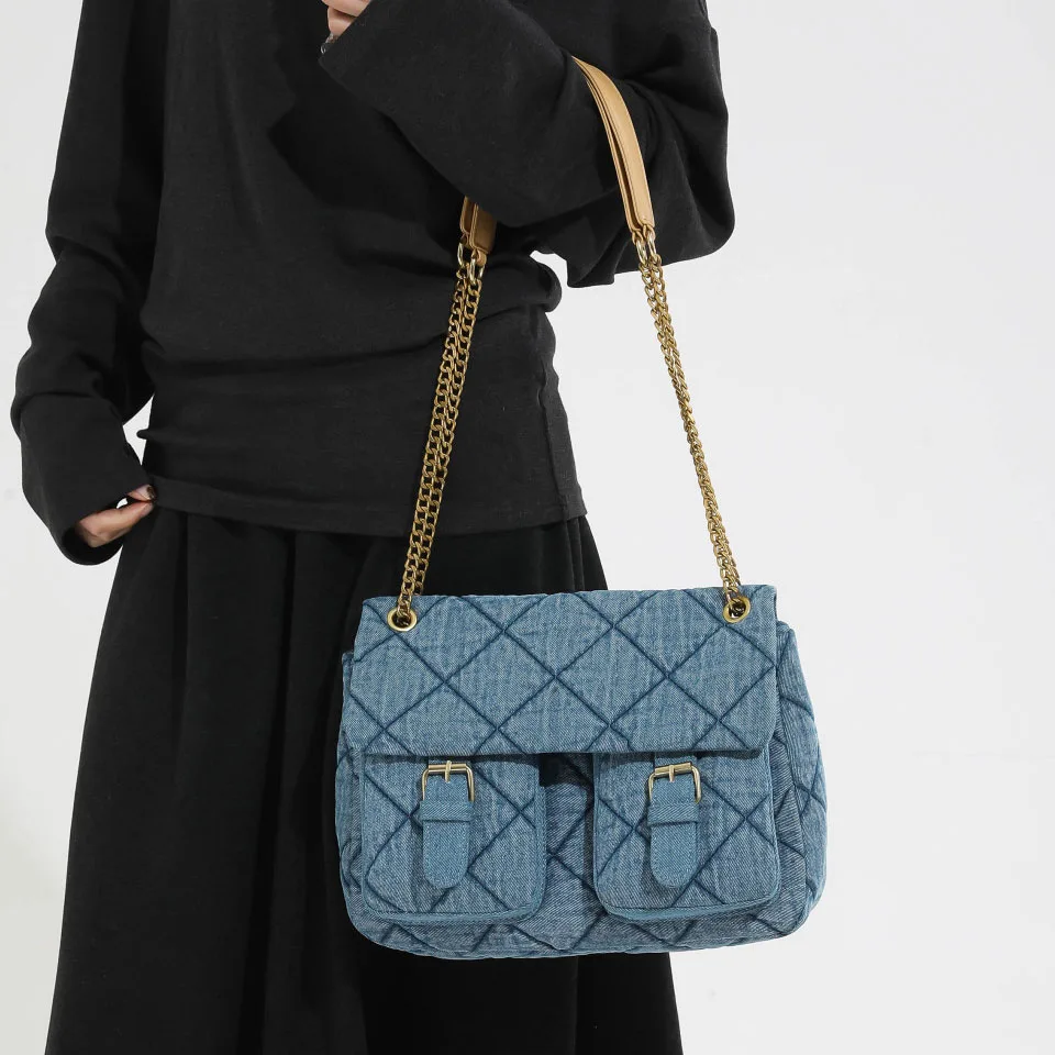 

Модная ретро-джинсовая сумка через плечо, роскошный дизайн, женская вместительная сумка для поездок на работу, американская повседневная сумка-кроссбоди с цепочкой