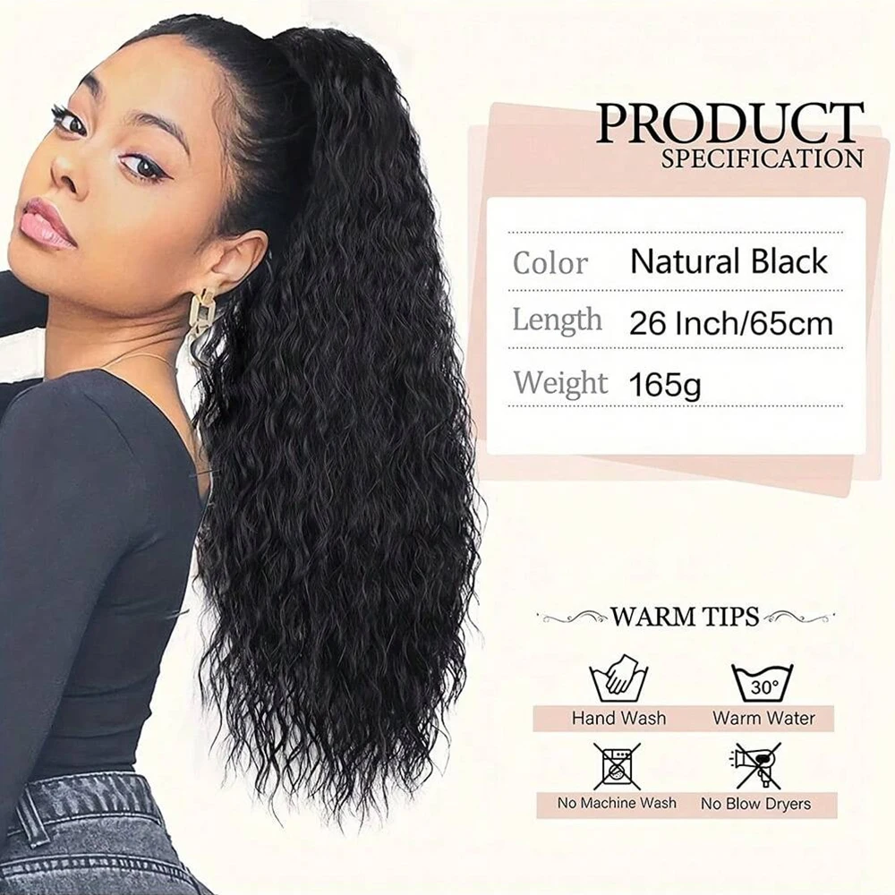 26inch Long Curly Drawstring Ponytail Synthetic Ponytails for Women Black Blonde Red Ponytail Clip in Hair Extensions for Daily