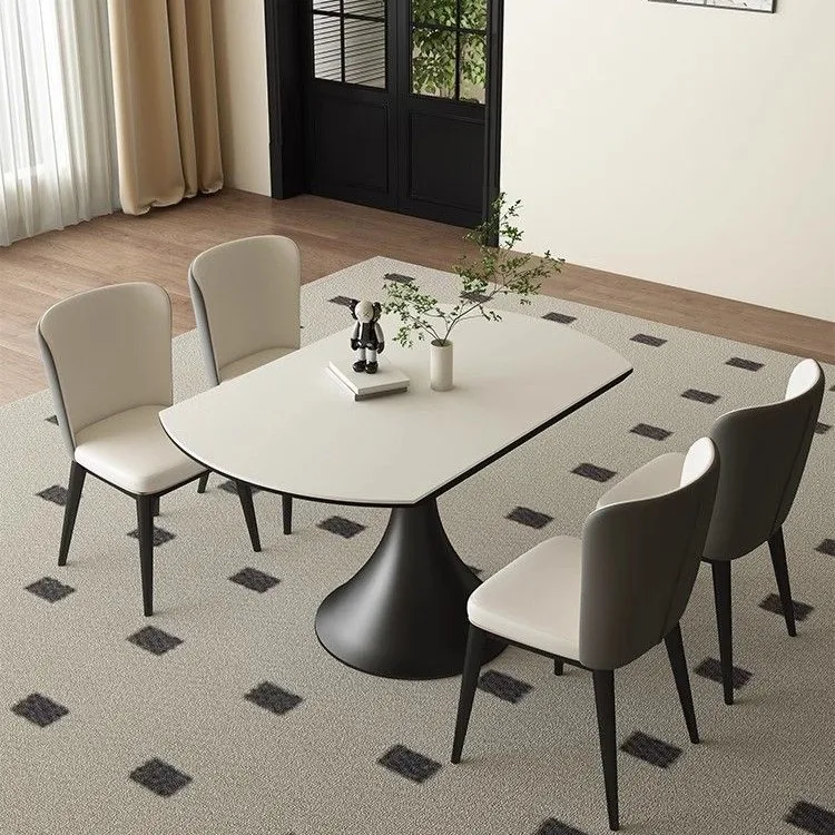 Slate dining table Rotating telescopic folding round dining table Small apartment household round table Dual-purpose