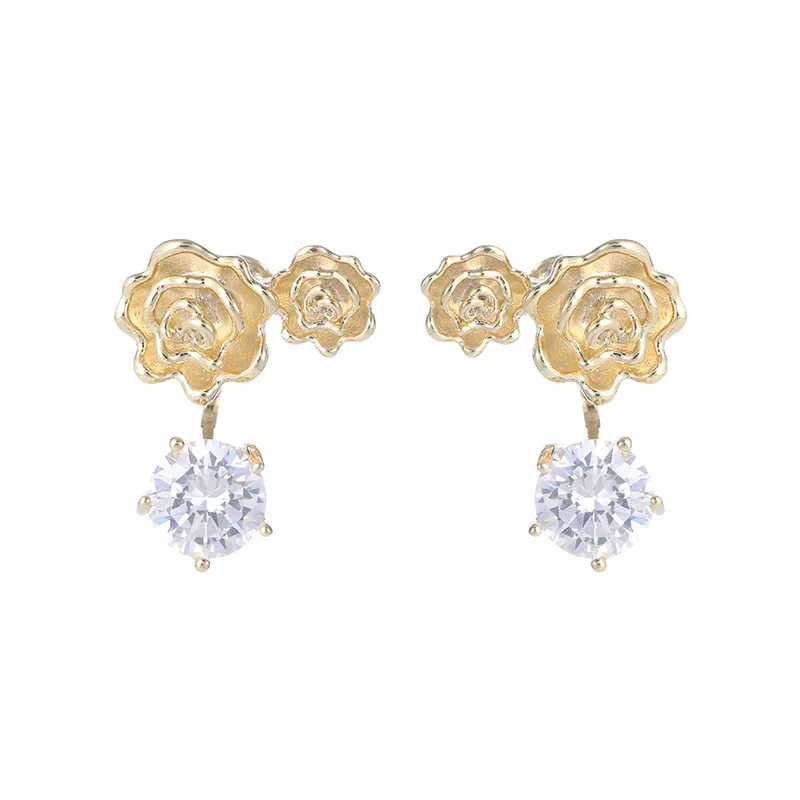 Винтажные серьги с французскими розами, две пары нишевых серег-гвоздиков спереди и сзади для женщин.