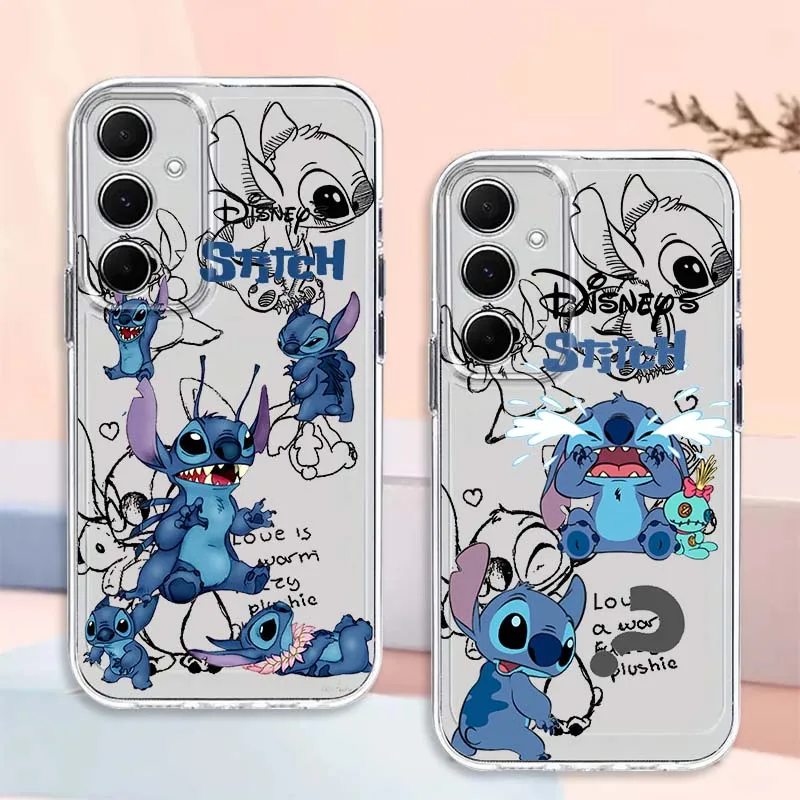 

Cartoon Cute Stitch Phone Case For Samsung Galaxy Note 20 10 F12 M23 F23 M14 F15 M54 M55 Ultra Plus 5G TPU Transparent