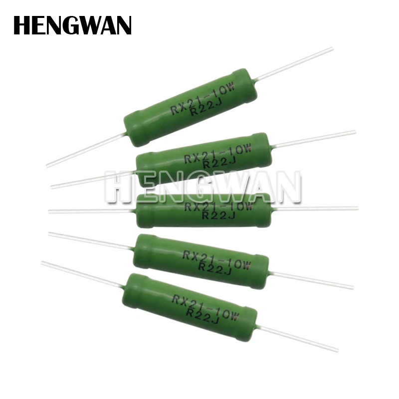 5pcs RX21 10W Wire Wound Resistance 5% 1R 10R 100R 1K 10K 12K 15K 20R 22R 24R 27R 30R 33R 0.05 0.1 0.22 1 10 15 100 ohm Resistor