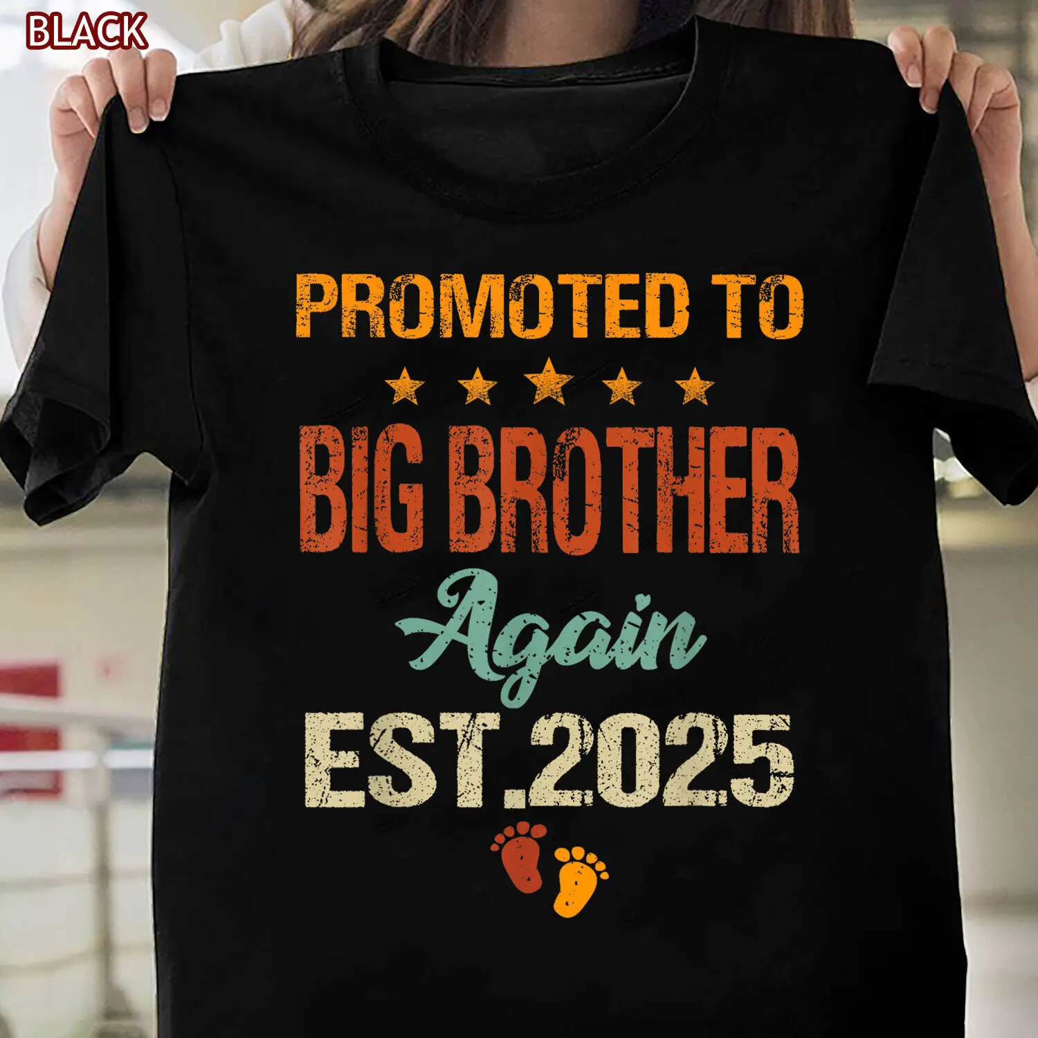 Vintage Promoted to Big Brother Again Family Gift Idea Est 2025 T-Shirt