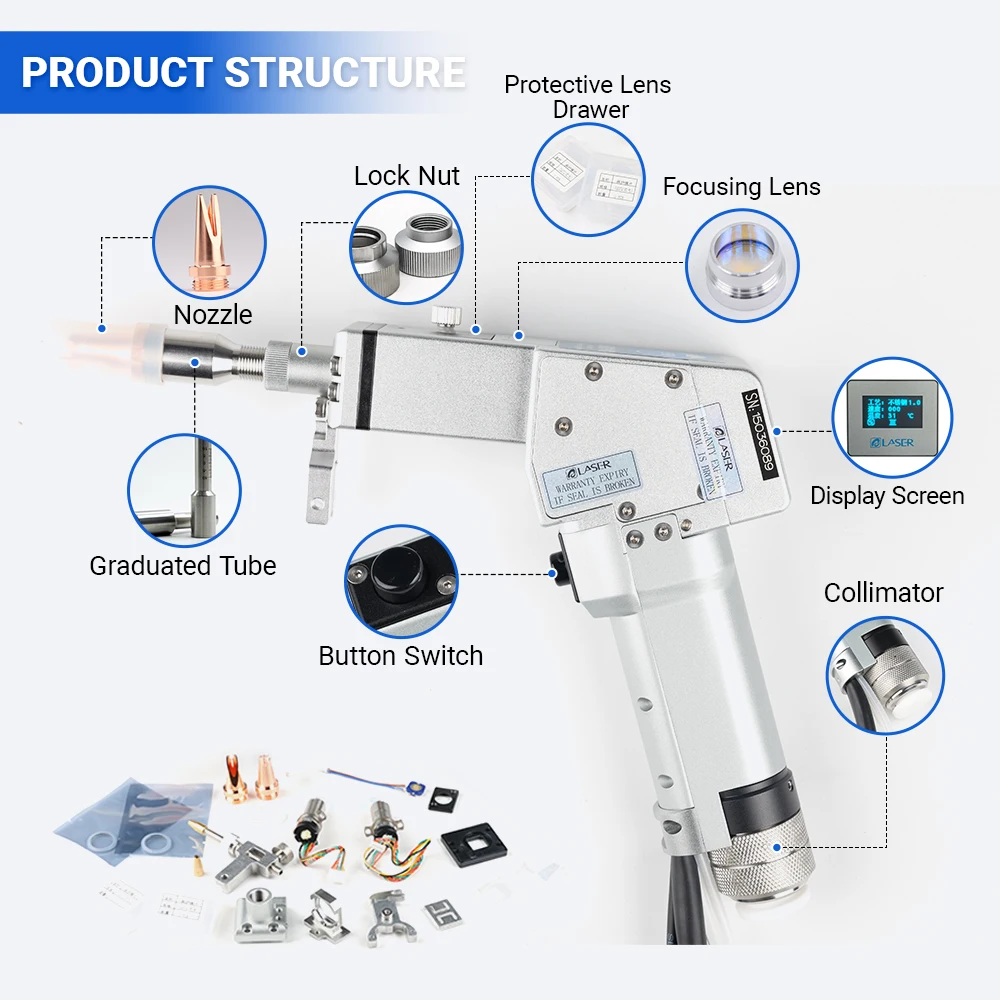 QILIN BWT20 Laser Welding Head parts protective windows 20*2mm focusing Lens Cable Nut Sealing Ring Motor Nozzle Fixed Plate