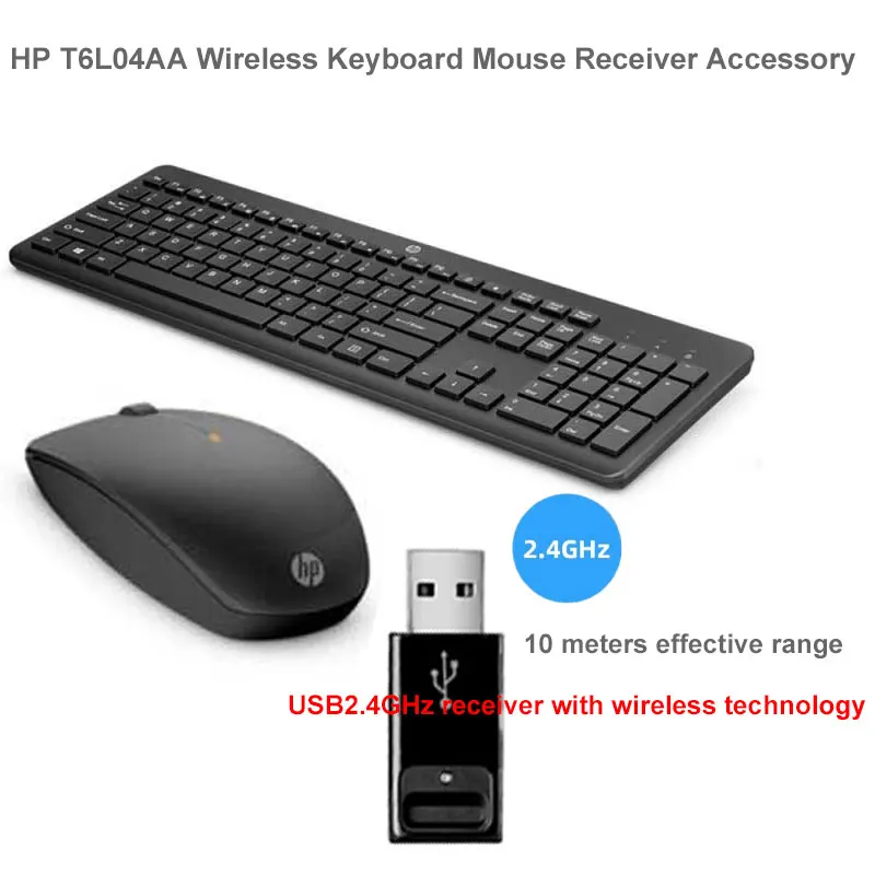 HP T6L04AA Conjunto de teclado y ratón inalámbricos con adaptador para computadora de escritorio y portátil, oficina de negocios, ratón láser,