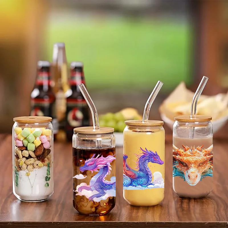 سلسلة تنين النار سهلة التقشير مقاومة للماء شارات ذاتية الصنع ريترو بيوتي ثلاثية الأبعاد نقل ملصق كريستال uvdtf 16oz uv dtf كأس يلتف