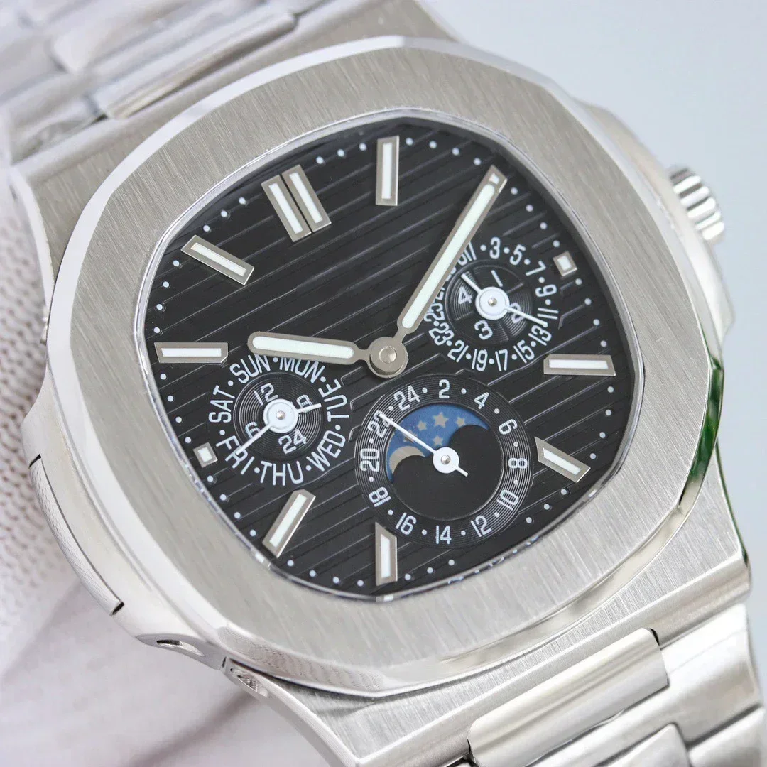 

Luxury New Automatic Watch for Men Mechanical Watches Stainless Steel Silver Black Blue Rose Gold MoonPhase Three Eye 40mm