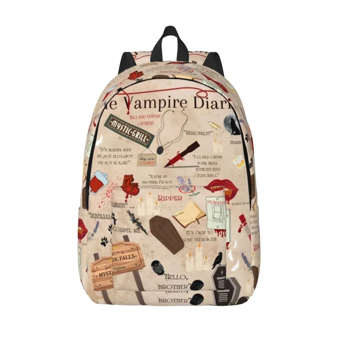 

The Vampire Diaries Cartoon Backpack for Men Women Teenage High School Business Daypack TV Series Laptop Canvas Bags with Pocket
