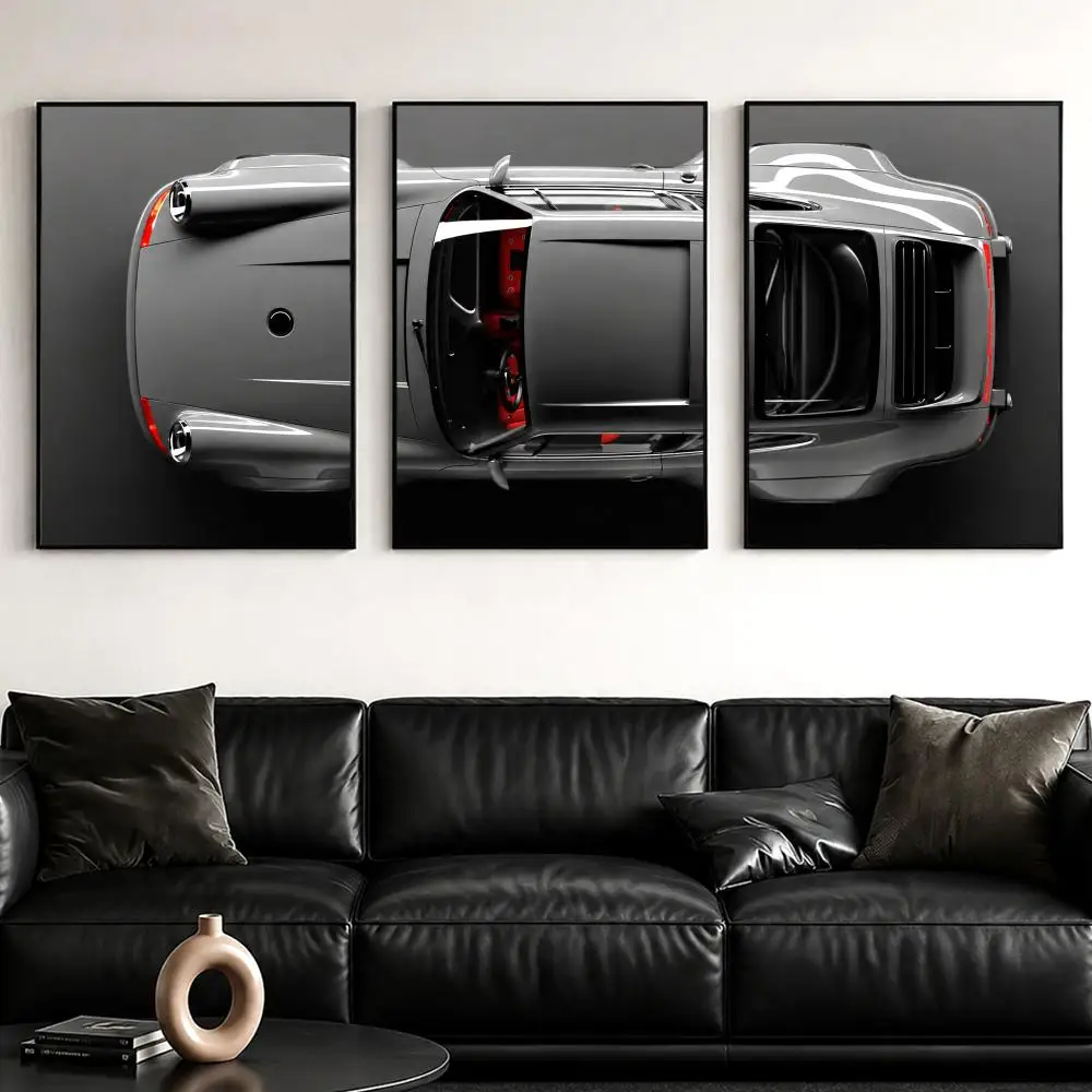 Silver Vintage Racing Car Painting Calligraphy Canvas Poster Set Wall Artwork Prints for Bedroom Living Room Home Decor Gift