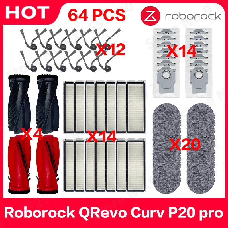 Подходит для Roborock QRevo Curv P20 pro, детали для пылесоса, роликовая щетка, боковая щетка, фильтры, подушечки для швабры, мешки для пыли, аксессуары