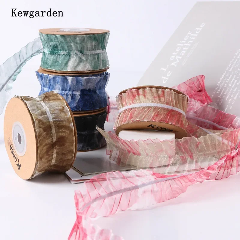 

Kewgarden 1,5 "37 мм ленты из органзы с рюшами, лента ручной работы, поделки, банты «сделай сам», аксессуары для волос, подарочная упаковка для цветов, 10 ярдов