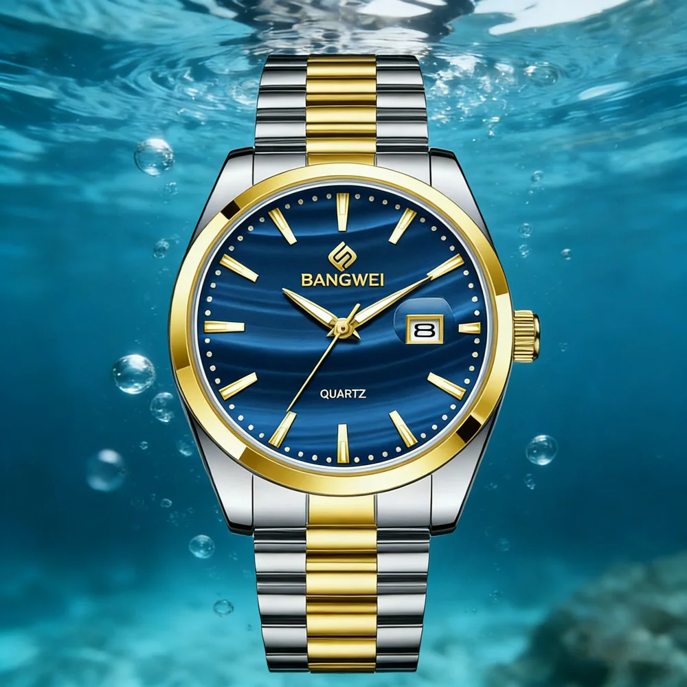 BANGWEI Business Men's Quartz Wristwatch Auto Date Steel Man Watch Waterproof Luminous Luxury Fashion Watches For Men+Box