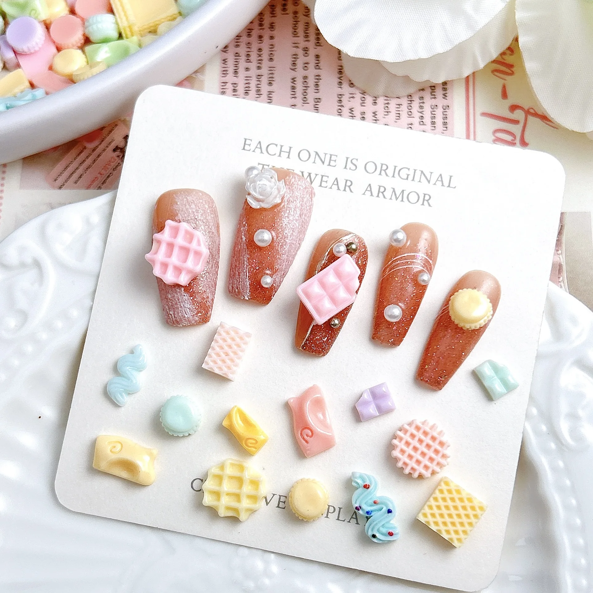 50PC 3D Acrylic Chocolate Biscuit Bread Nail Art Desserts Charms Parts Kawaii Accessories For Nails Decoration Manicure Supplies 6