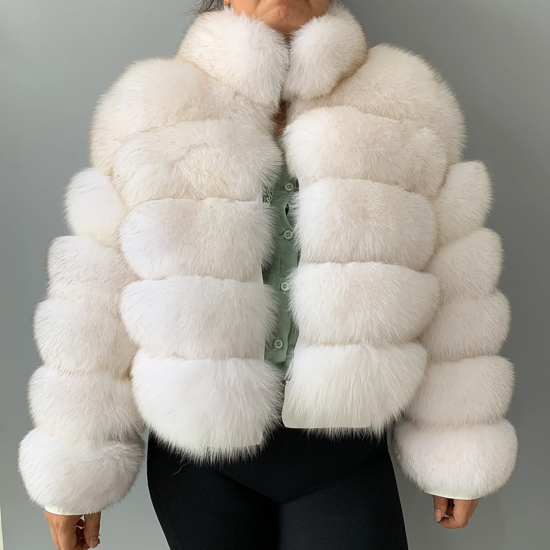 Real Fox Fur Coat for Women, Stand Collar Design, Long Sleeve, Natural Fur Jacket, 100% Real Fox Fur, Fluffy, Winter, New, 2023