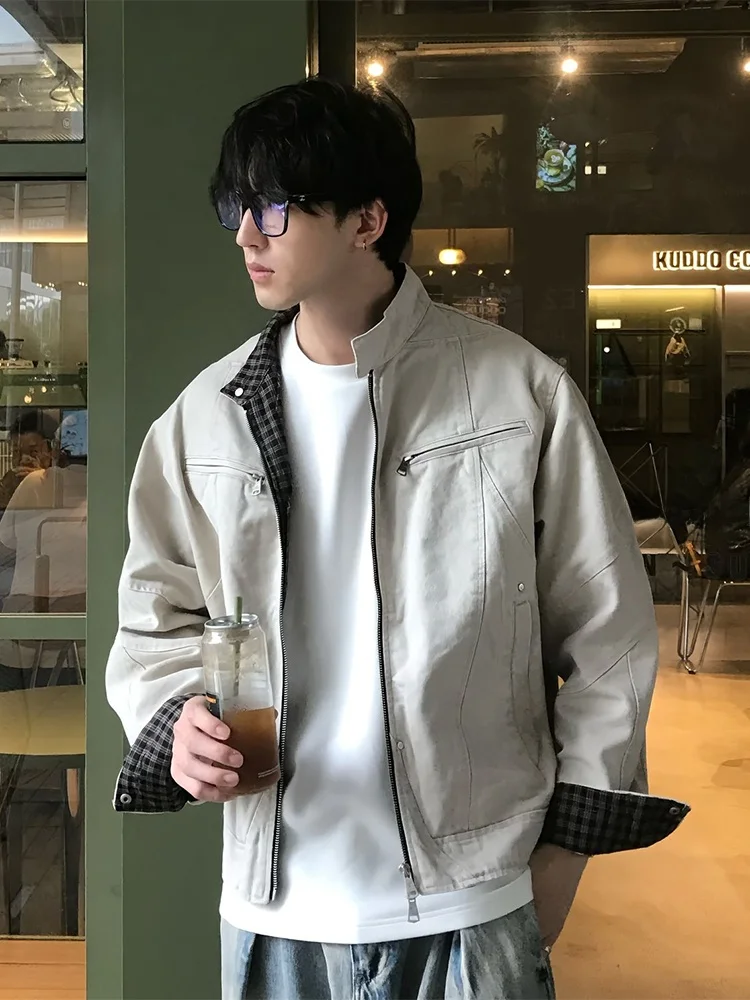 

Американская свободная рабочая одежда с воротником-стойкой и лоскутным шитьем для мужчин и женщин, весна-осень, элитное ощущение