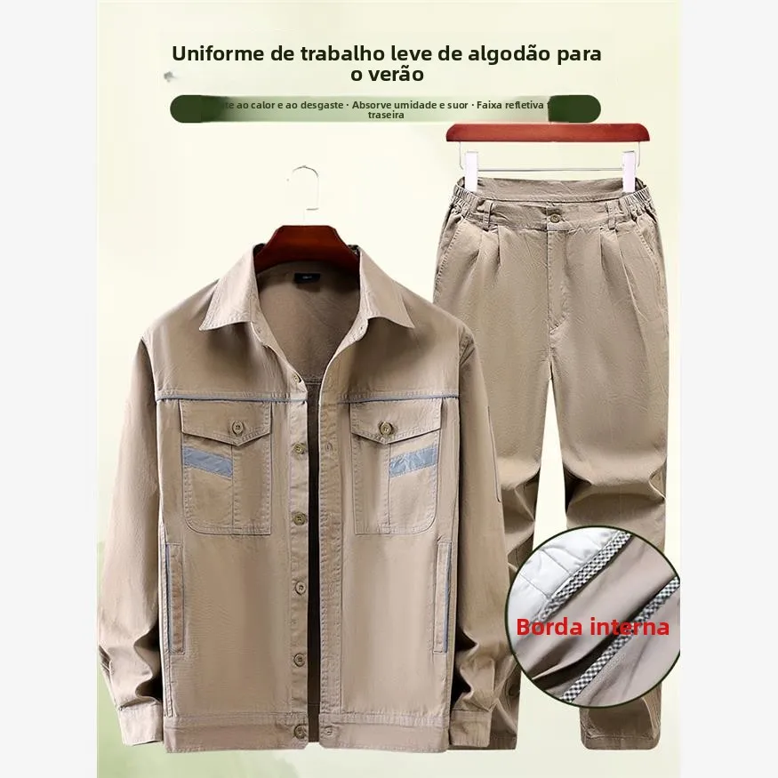 summer-men's-pure-cotton-long-sleeve-work-uniform-set-thin-workwear-anti-dirt-welder-protective-clothing-wear-resistant-workwear