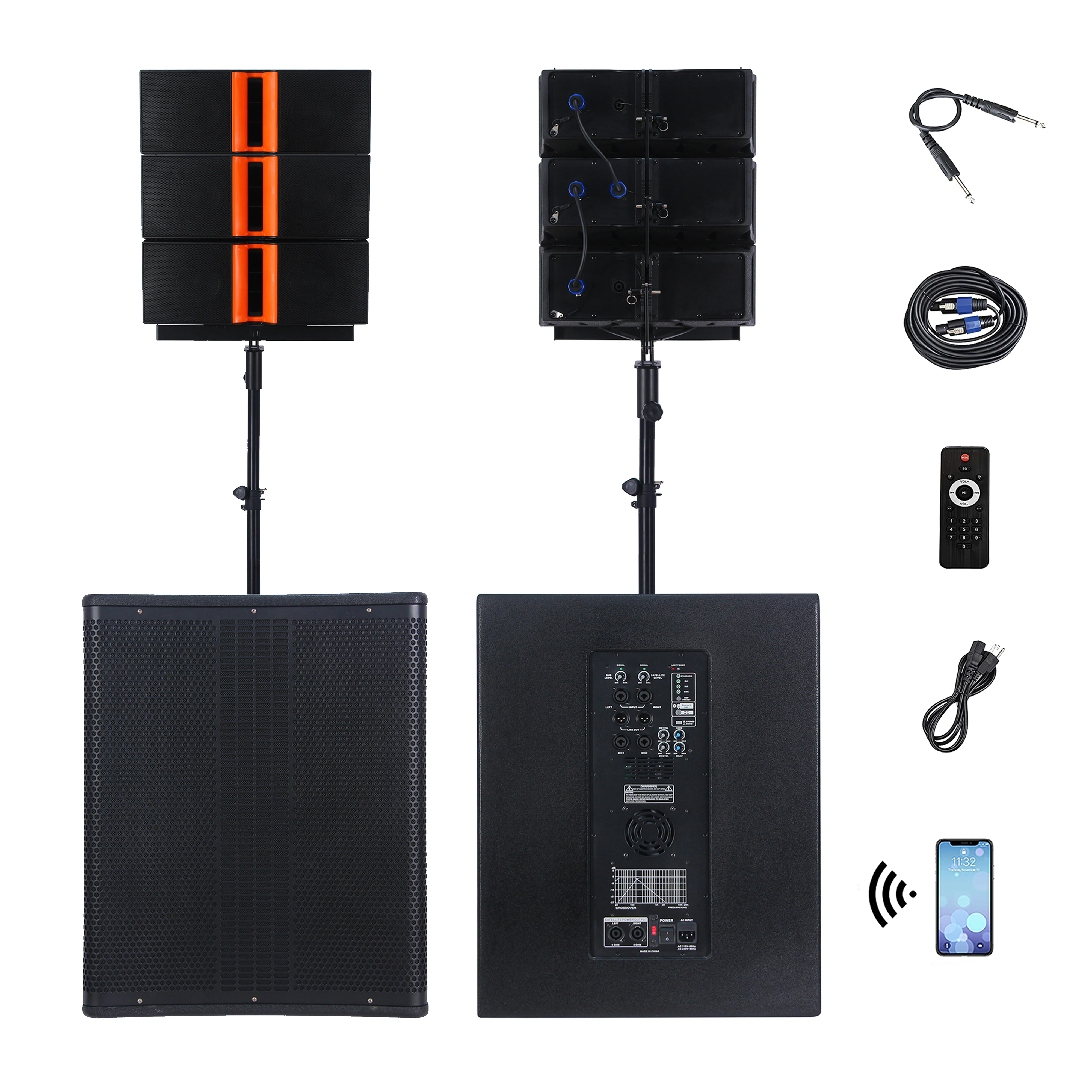 Subwoofer Activo de 80,000 W y 18 Pulgadas, Sistema de Altavoces Line Array de Alto Rendimiento con 4 Tipos de Efectos DSP Preestablecidos, Bocina Parlante