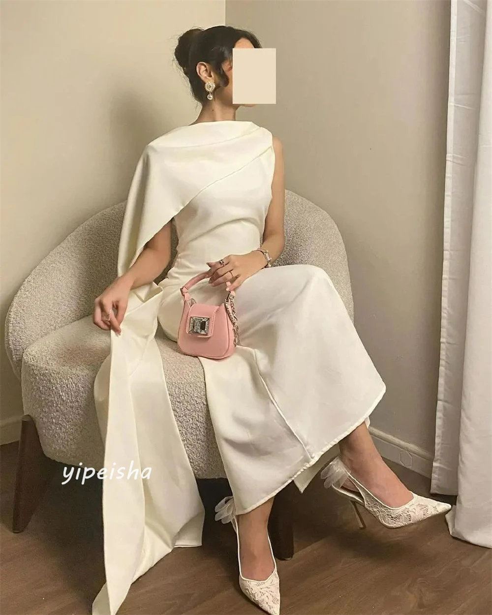 Customized Sparkle High Quality Exquisite Jersey Ruched Engagement A-line One-shoulder Bespoke Occasion Gown Midi Dresses