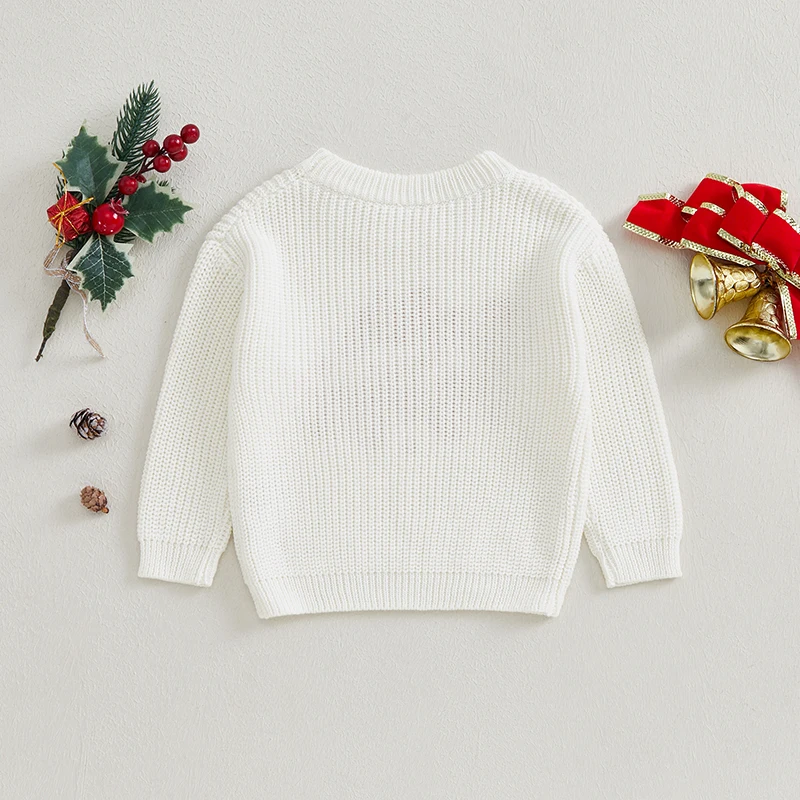 VISgogo 0-3 Years Baby Boy Girl Christmas Sweater Letter Embroidery Long Sleeve Crew Neck Pullover Knit Tops for Fall Winter