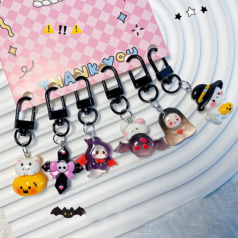 New Cute Halloween Resin Keychain For Women Keyring Bag Charm Pendant Car Airpods Box Key Accessories Children's Gifts