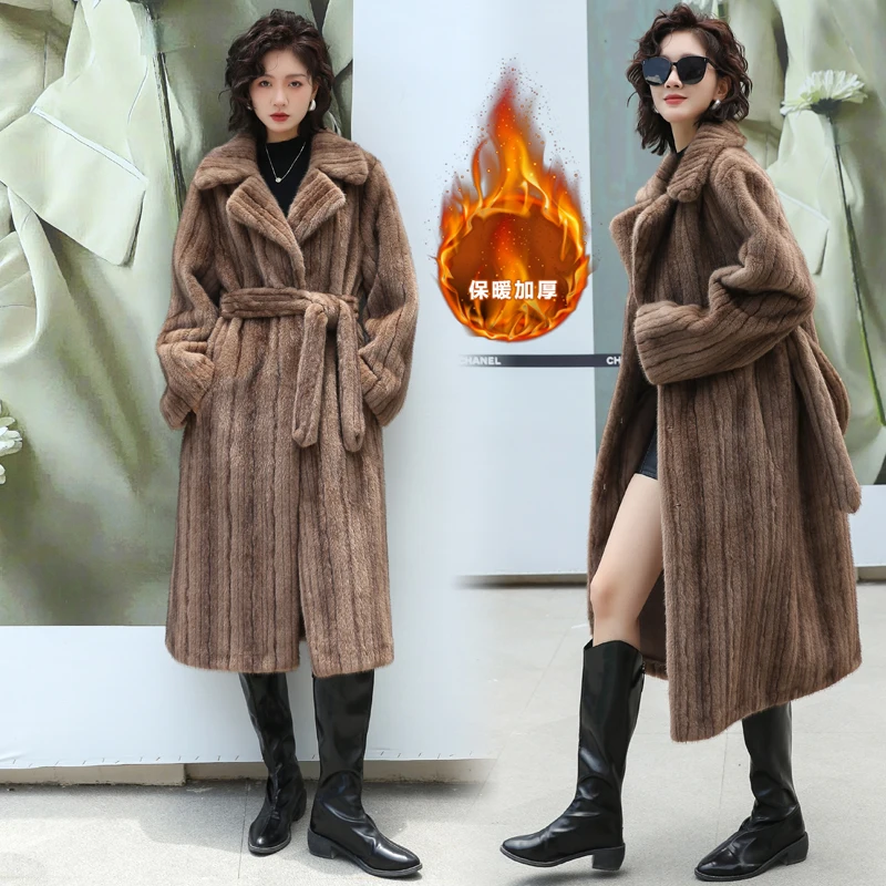 Manteau Long en fausse fourrure de luxe haut de gamme, vêtements chauds d'hiver pour femmes, veste en fourrure à manches longues, manteau Long Chic en Faux vison