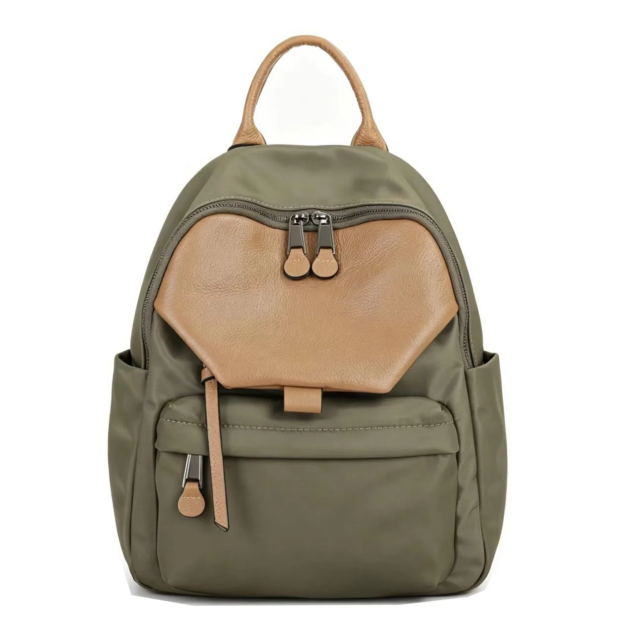 Casual Daily Backpack Women Spacious Waterproof Patchwork Shoulder Bag Multi-functional Genuine Leather Travel Knapsack