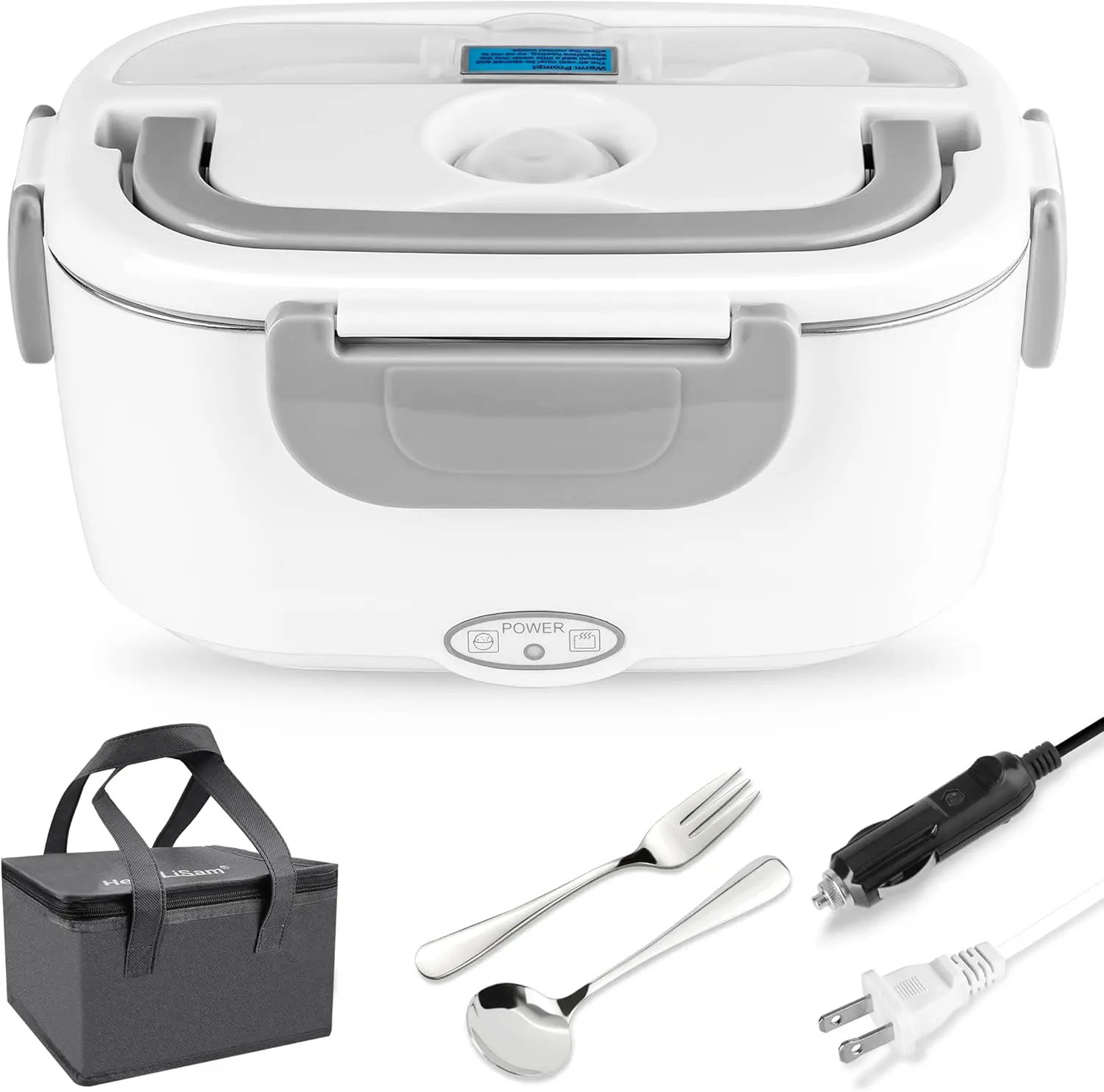 

80W Fast Heating Electric Lunch Box, 1.5L Portable Food Warmer for Car/Home/Office with Fork Spoon & Insulated Bag