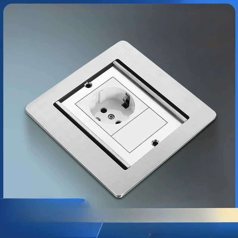

Factory Direct Sales Double Door Open Type Floor Plug Silver stainless steel floor receptacle home use recessed socket