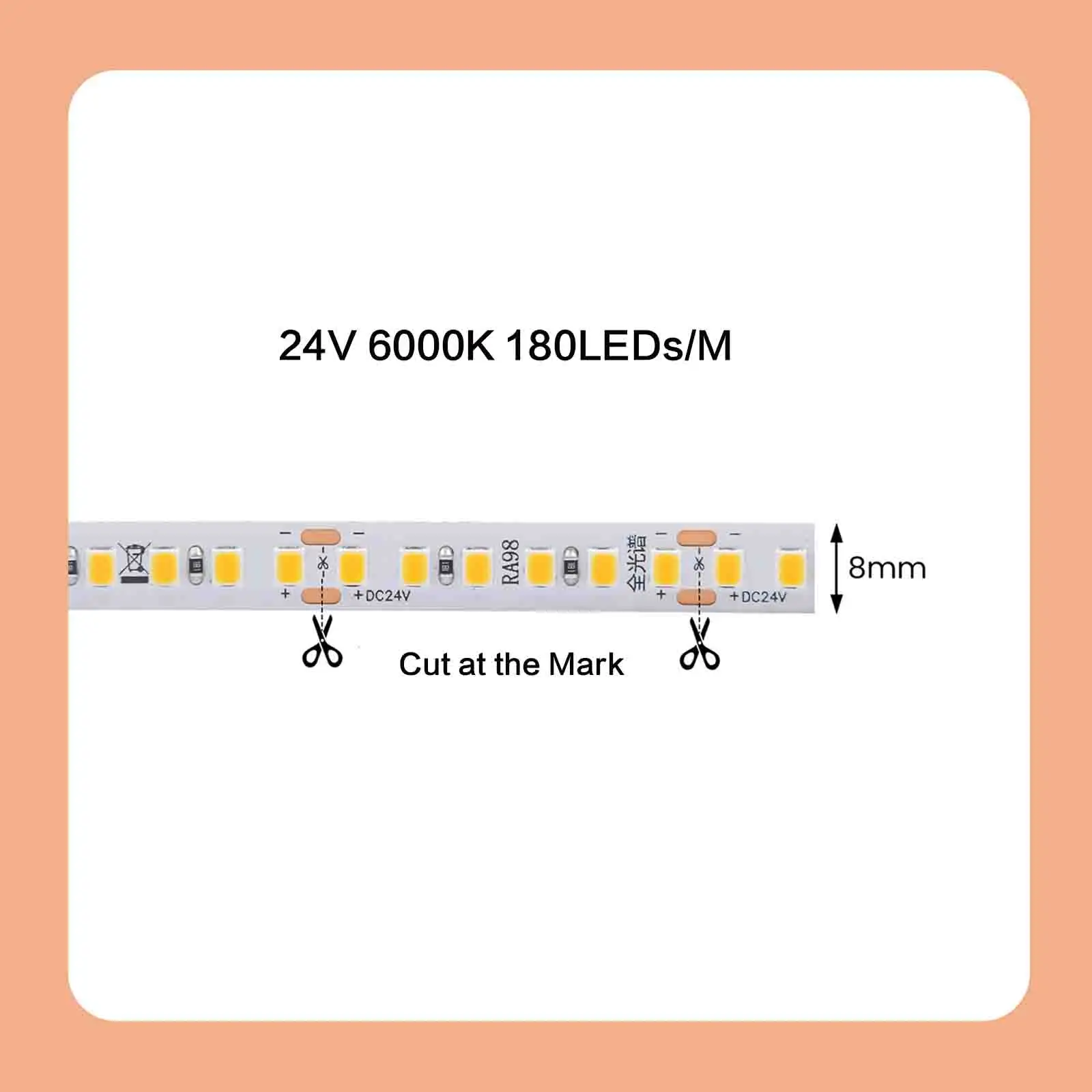 KISUFU 5M 10M RA98 LED-Streifenlicht DC 12V 24V 120 180 240 LEDs/M Flex Ribbon Klebeband 3000K 4000K 6000K High CRI Linearbeleuchtung 5