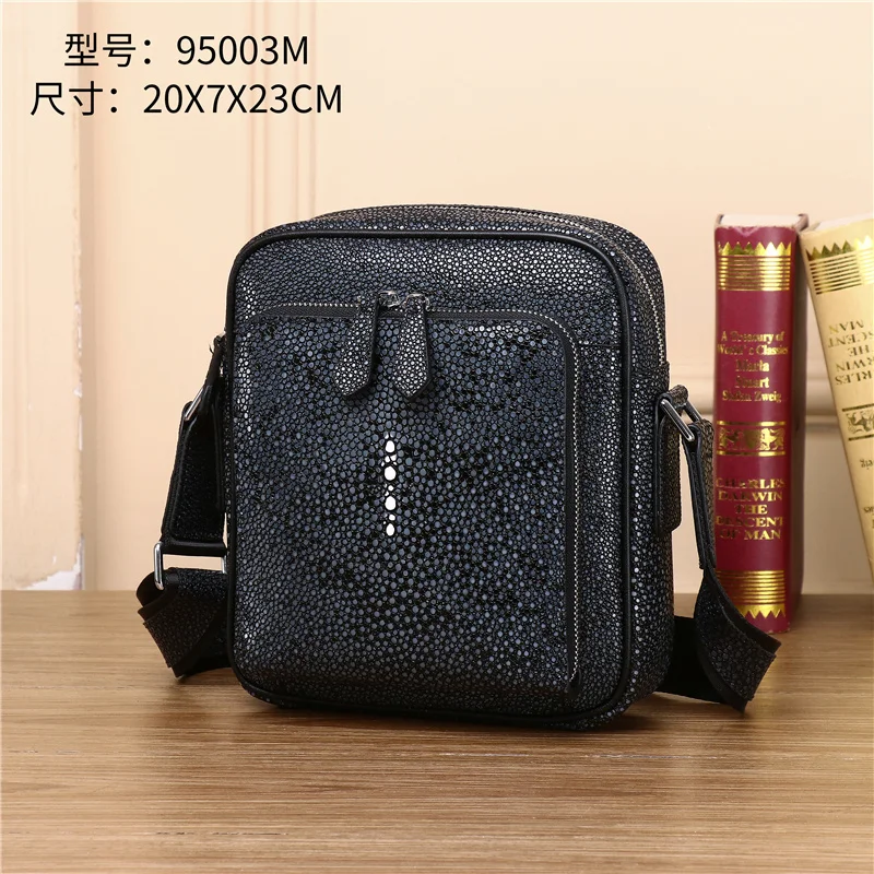 New crossbody bag pearl fish skin men's large capacity high-end business leisure bag vertical shoulder bag