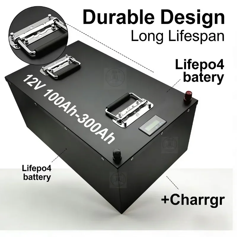 12V LiFePO4 Lithium Battery Deep Cycle Rechargeable, Built‑in BMS for Solar System, RV, Marine, Boat, Camping, Off‑Grid, UPS B