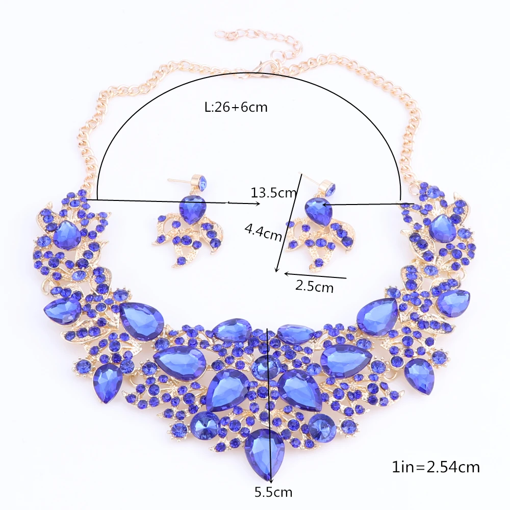 Fashion Crystal Pendant Statement Necklace Set Gold Color Chian Bridal Jewelry Party Wedding Choker Jewellery Gifts for Women