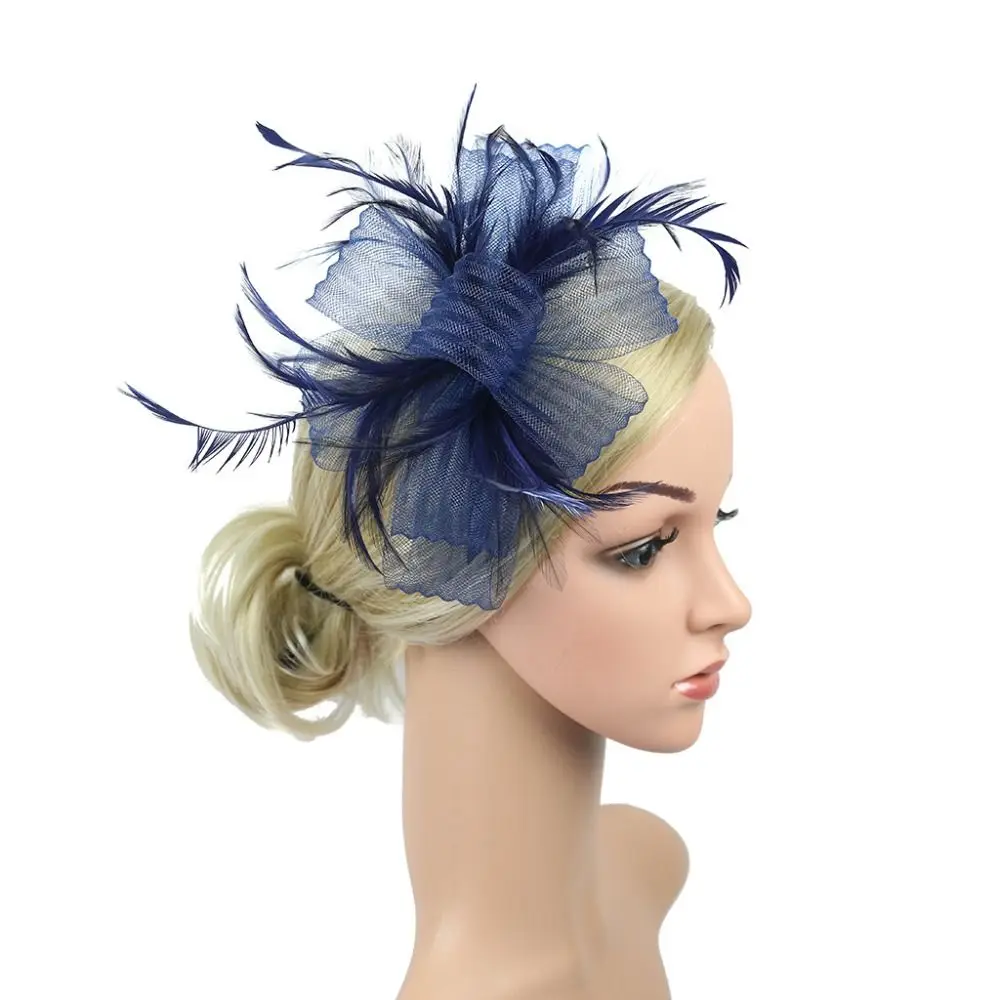 British Retro Women Feather Fascinator Headband Large Floral Hair Clip Cocktail Wedding Party Bridal Hat Decor Ladies Headwear