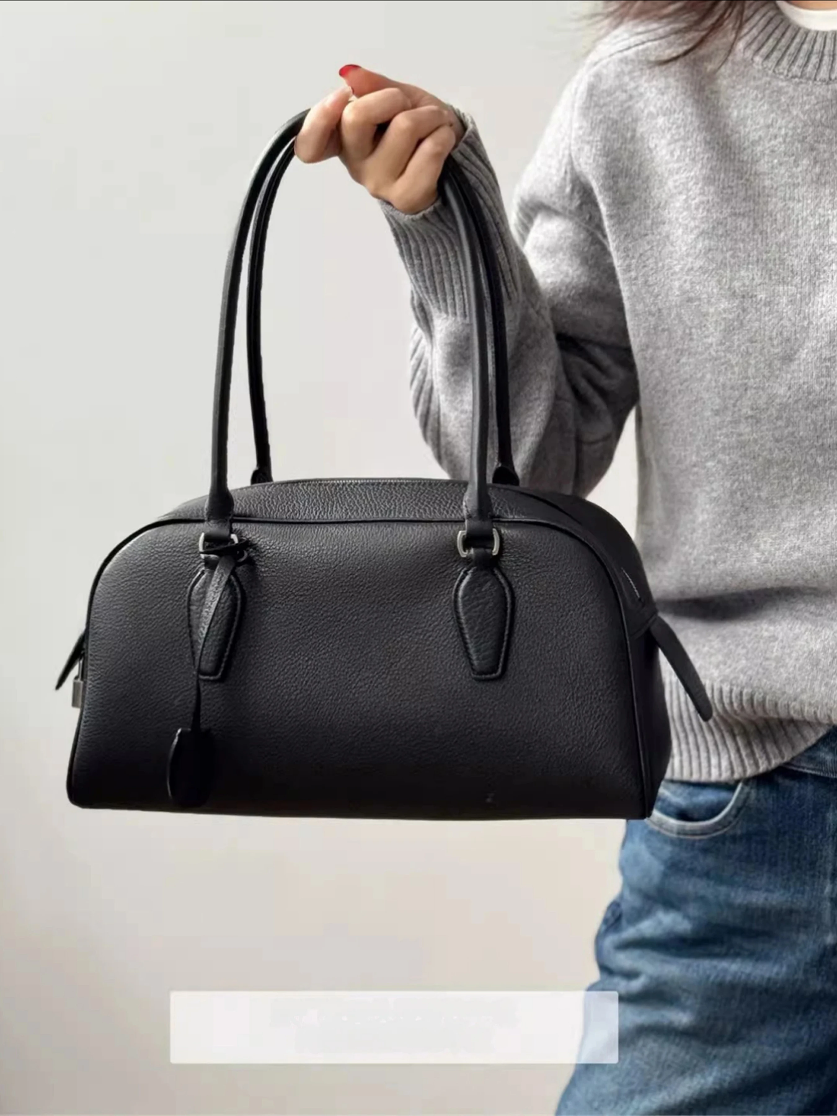 

Сумка в французском стиле с нишевым дизайном, сумка-боулинг из натуральной кожи (первый слой), высококачественная женская сумка через плечо/на плечо