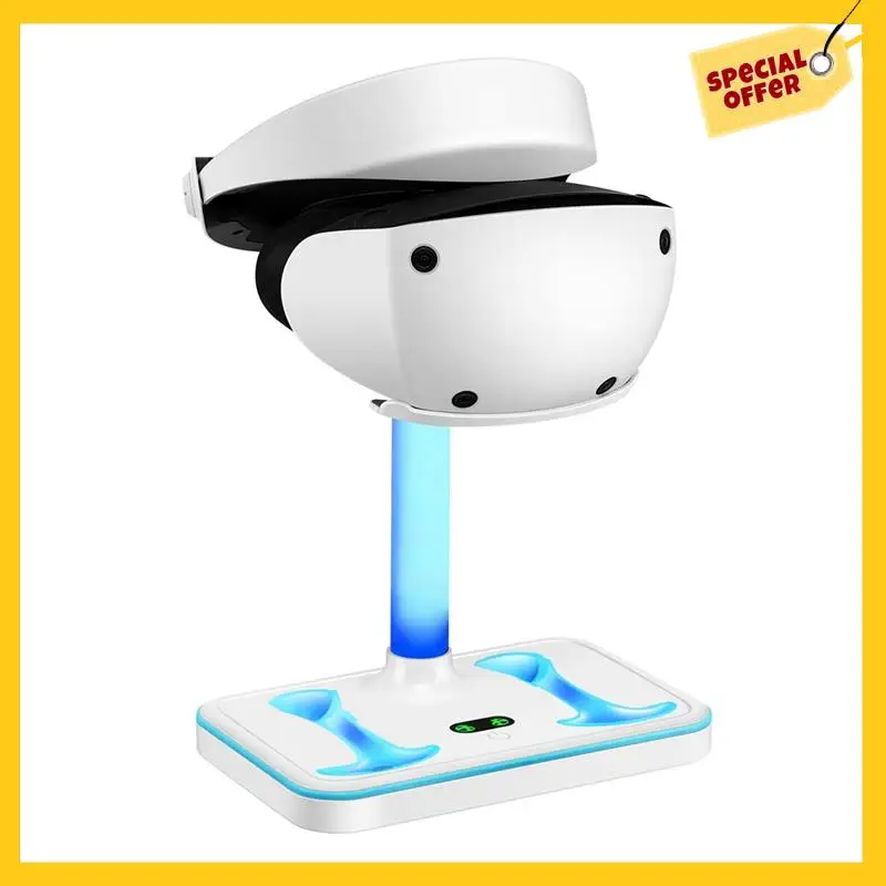 محطة شحن ABDE لـ PS VR2 مع ضوء RGB، قاعدة شحن عمودية تدعم ملحقات عرض سماعة الرأس PSVR2