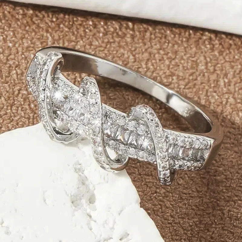 

Huitan Creative Female Rings Silver Color Band Modern Fashion Finger Accessories for Women Daily Wear Party Statement Jewelry