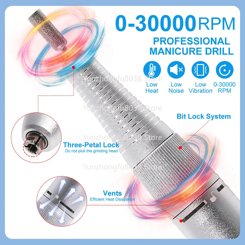 

LCD HD Display Gel Nail Polisher 30000RPM Electric Nail Drill Rig Rechargeable Sander