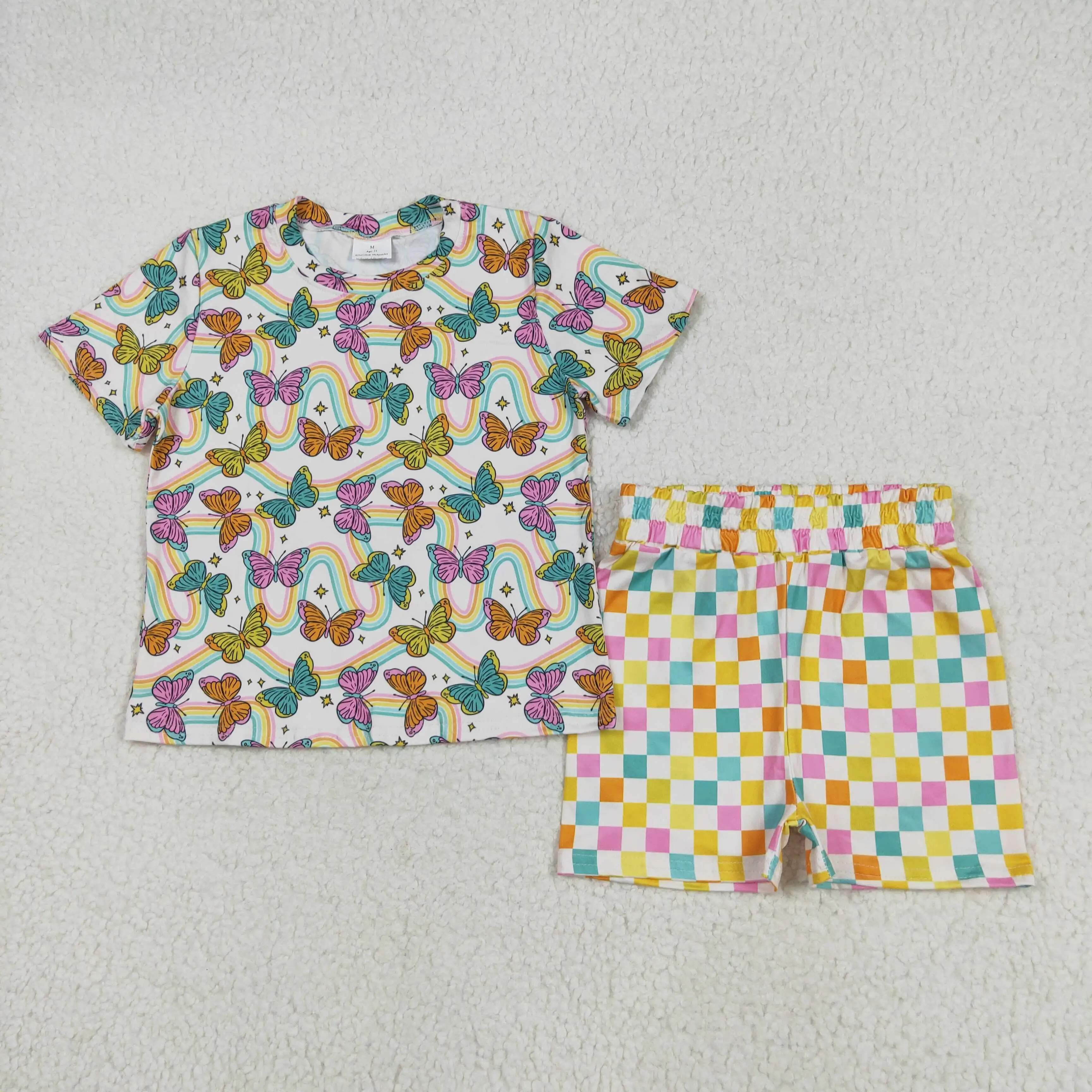 

Western Clothes Orange Crab Embroidery Short Sleeve Baby Girl Clothing Summer Girls High Quality Sets