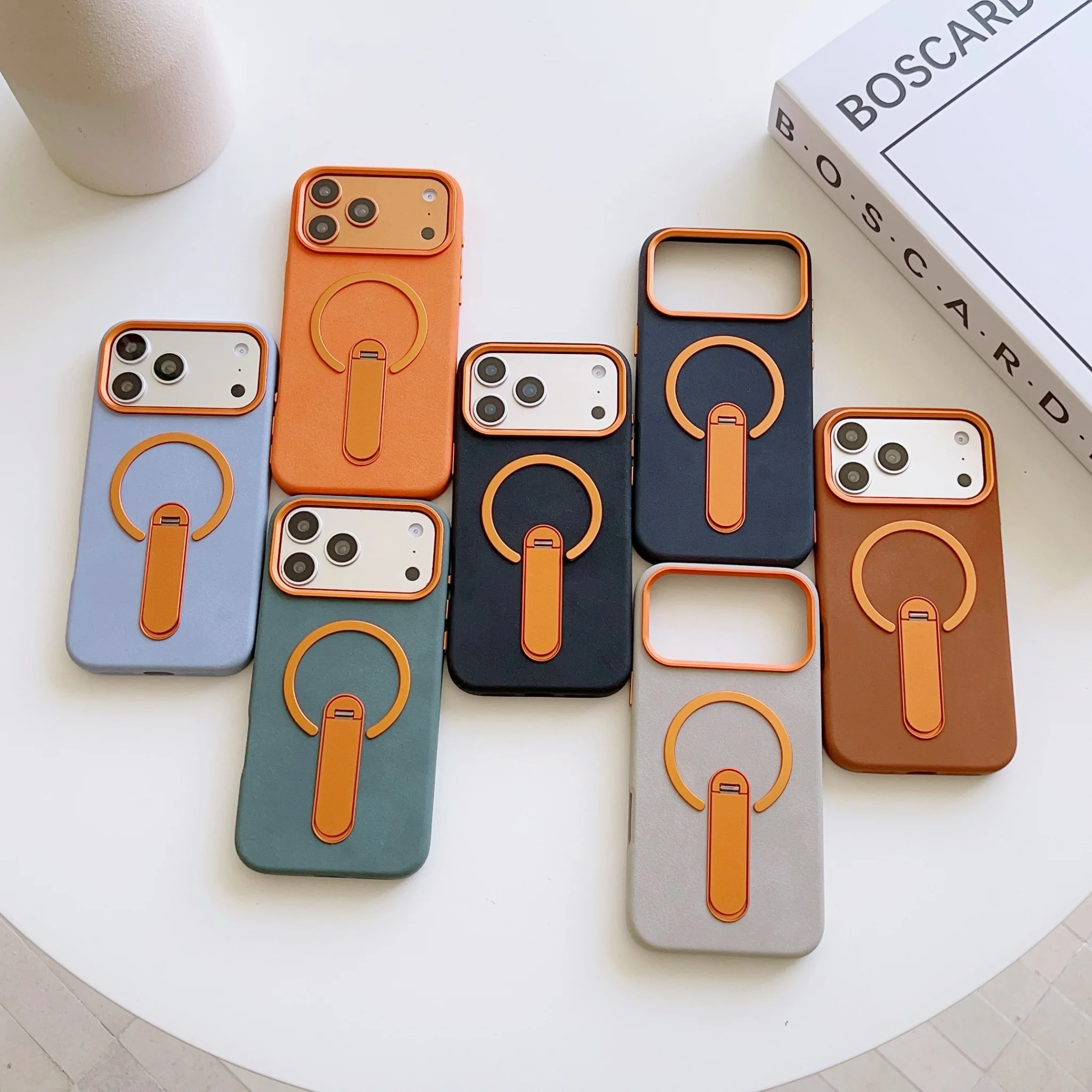 

For iPhone17PM/Pro Elephant Skin Texture Case,New Built-in Magnetic 360° Rotating Stand,Elegant&High-End Texture Shockproof Case