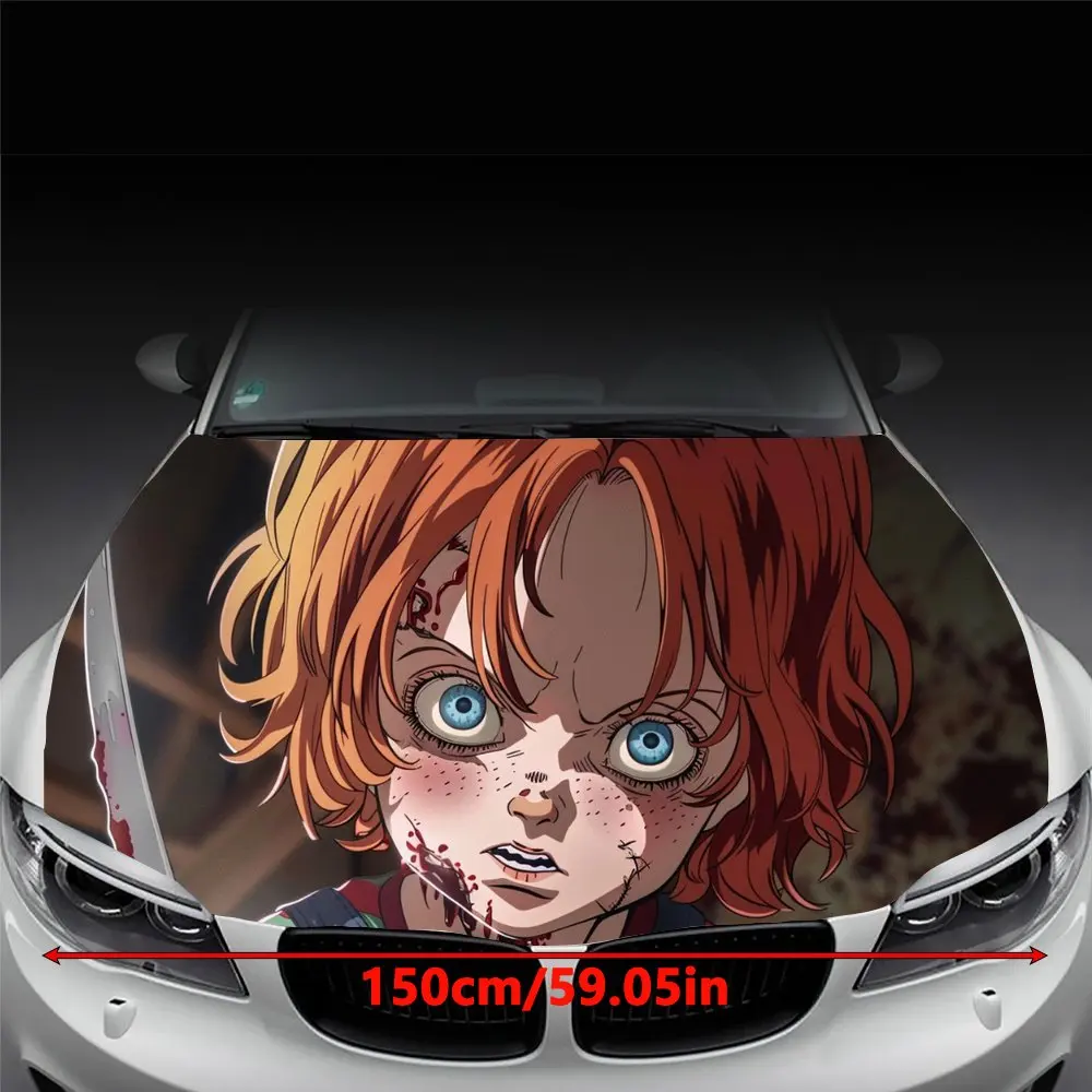 Chucky Doll Horror Print Car Hood Wrap Color Vinyl Sticker Truck Graphic Bonnet DIY Auto Accessories Decoration Wrap Decal