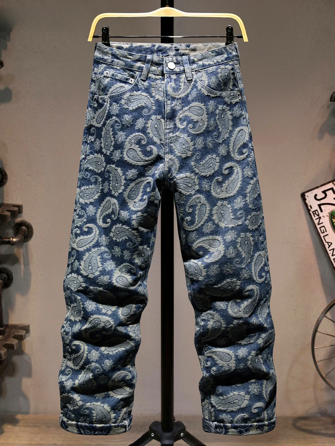 

American High Street Fashion Men's Jeans Floral Embroidery Loose Straight Leg Pants Casual Comfortable Anti-Wrinkle