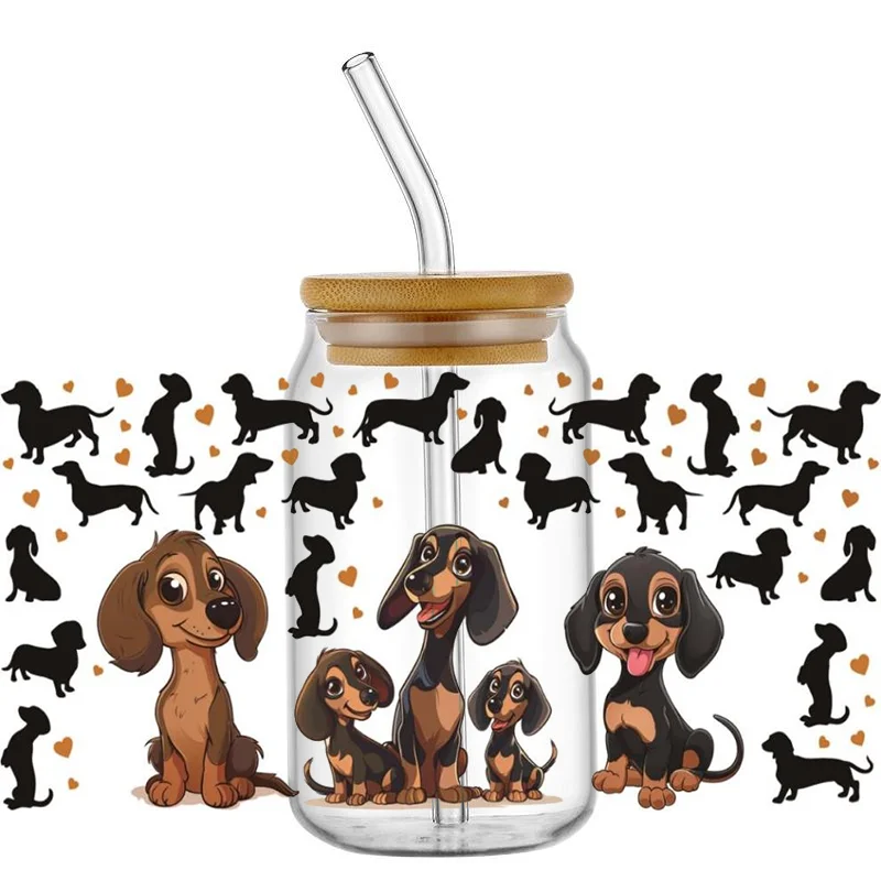 3D impermeabile UV DTF Cup Transfer Sticker Cute Dog Mug decalcomania fai da te per occhiali Libbey da 16 once