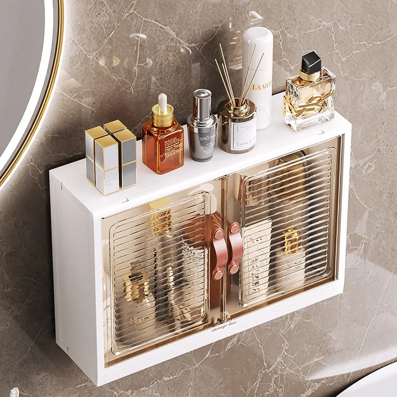 

Wall mounted storage box for cosmetics and skincare products, no punching shelf, household bathroom dustproof storage box